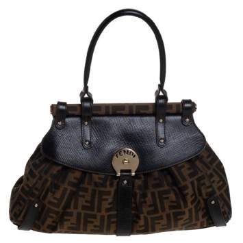 Pre Owned Fendi Tobacco Zucca Canvas and Leather Medium Magic Shoulder Bag