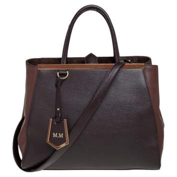 Pre Owned Fendi Two Tone Brown Leather Medium 2Jours Tote 
