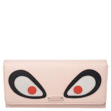 Pre Owned Fendi Beige Leather Monster Eye Elite Continental Wallet