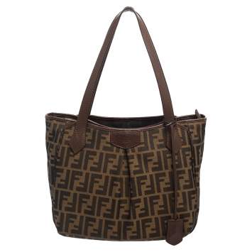 Pre Owned Fendi Tobacco Zucca Canvas and Leather Grande Tote