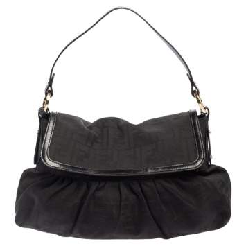 Pre Owned Fendi Black Zucca Canvas and Leather Chef Shoulder Bag
