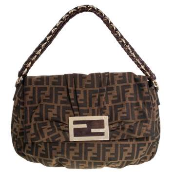 Pre Owned Fendi Tobacco Zucca Canvas Mia Flap Shoulder Bag