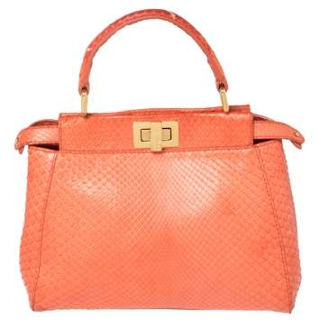 Pre Owned Fendi Coral Python Mini Peekaboo Top Handle Bag