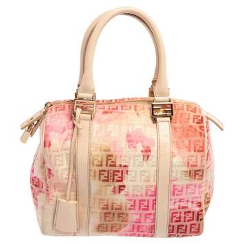 Pre Owned Fendi Multicolor Zucchino Coated Canvas And Patent Leather Forever Bauletto Boston Bag