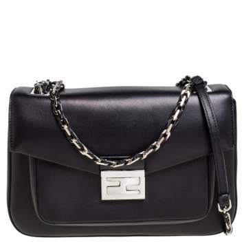 Pre Owned Fendi Black Leather Be Baguette Camera Crossbody Bag