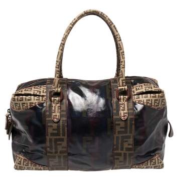 Pre Owned Fendi Multiccolor Zucca Canvas Mixed Media Boston Bag