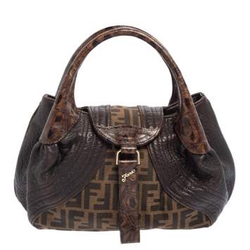 Pre Owned Fendi Tobacco Zucca Canvas and Leather Spy Bag