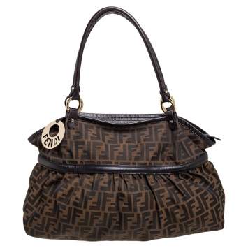 Pre Owned Fendi Tobacco Zucca Canvas and Leather Large Chef Tote