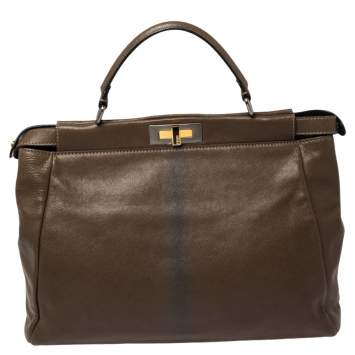 Pre Owned Fendi Brown Leather Large Peekaboo Top Handle Bag