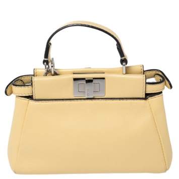 Pre Owned Fendi Yellow Leather Micro Peekaboo Crossbody Bag