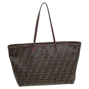 Pre Owned Fendi Tobacco Zucca Coated Canvas Spalmati Roll Shopper Tote