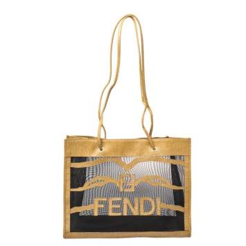 Pre Owned Fendi Black/Mustard Mesh and Coated Canvas FF Logo Tote