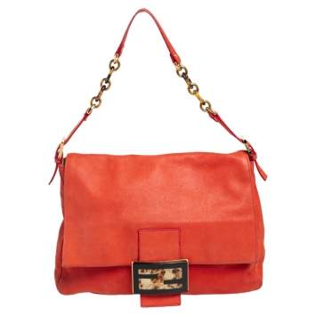 Pre Owned Fendi Orange Shimmer Leather Mama Forever Shoulder Bag
