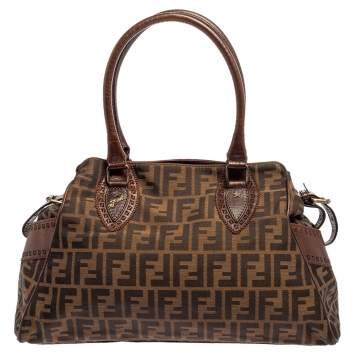 Pre Owned Fendi Tobacco Zucca Canvas and Leather Medium Chef De Jour Bag