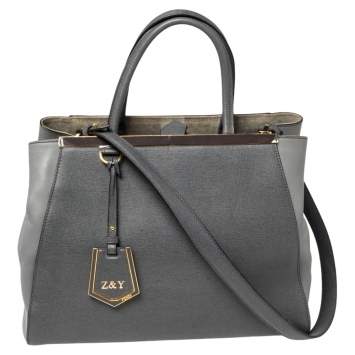 Pre Owned Fendi Two Tone Grey Leather Medium 2Jours Tote
