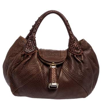 Pre Owned Fendi Dark Brown Textured Leather Spy Bag