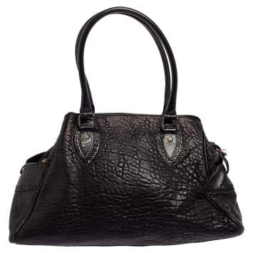 Pre Owned Fendi Black Textured Leather Medium Chef De Jour Bag