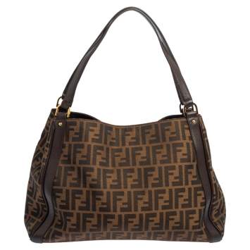 Pre Owned Fendi Tobacco Zucca Canvas and Leather Chef Tote