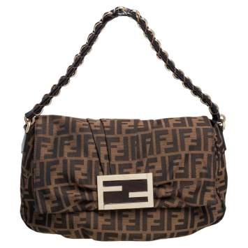 Pre Owned Fendi Tobacco Zucca Canvas Mia Flap Shoulder Bag