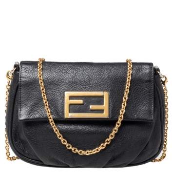Pre Owned Fendi Black Leather Fendista Shoulder Bag
