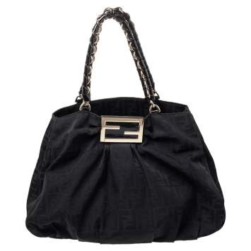 Pre Owned Fendi Black Zucca Canvas Mia Hobo