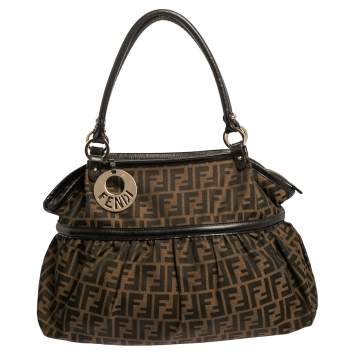 Pre Owned Fendi Tobacco Zucca Canvas and Leather Large Chef Tote