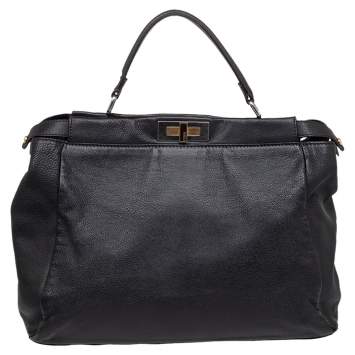 Pre Owned Fendi Black Leather Peekaboo Top Handle Bag