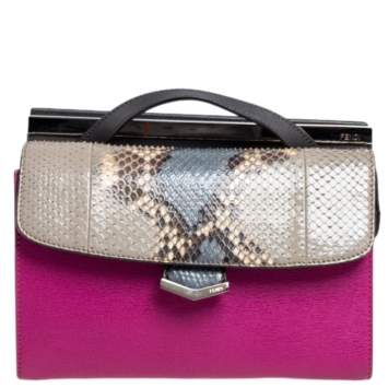 Pre Owned Fendi Multicolor Python and Leather Mini Demi Jour Shoulder Bag