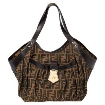Pre Owned Fendi Tobacco Zucca Canvas and Leather Large Chef Tote