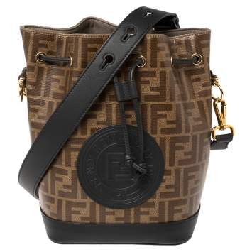 Pre Owned Fendi Brown/Black Zucca Coated Canvas and Leather Mon Tresor Bucket Bag