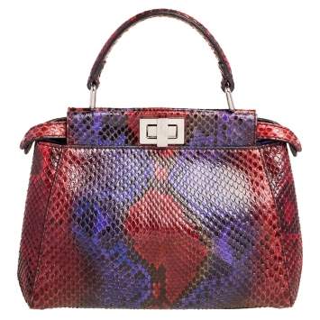 Pre Owned Fendi Multicolor Python Mini Peekaboo Top Handle Bag