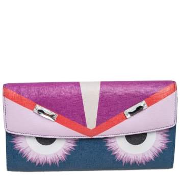 Pre Owned Fendi Multicolor Crystal Embellishment Leather Monster Continental Wallet