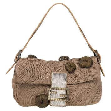 Pre Owned Fendi Brown/Gold Fabric Baguette Bag