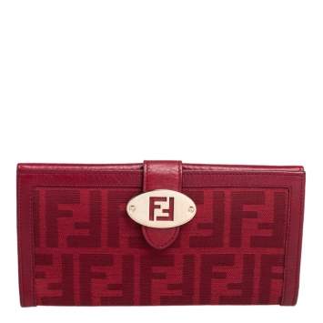 Pre Owned Fendi Red Zucca Canvas and Leather Flap Continental Wallet