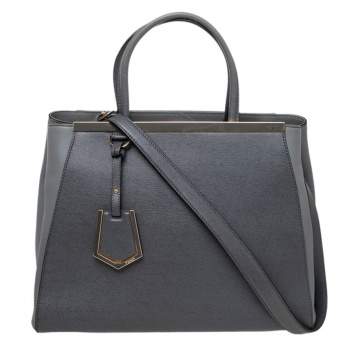 Pre Owned Fendi Grey Leather Medium 2Jours Tote