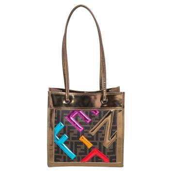 Pre Owned Fendi Tobacco/Gold Zucca Coated Canvas and Leather Tote