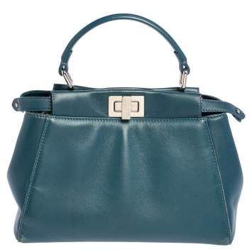 Pre Owned Fendi Blue Leather Mini Peekaboo Top Handle Bag