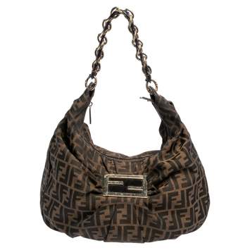 مملوكة مسبقًا Fendi Tobacco Zucca Canvas and Patent Leather Mia Hobo
