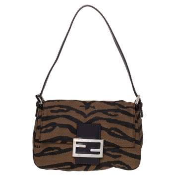 Pre Owned Fendi Brown Tiger Print Canvas Shoulder Bag