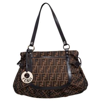 Pre Owned Fendi Tobacco Zucca Canvas and Leather Large Chef Tote