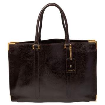 Pre Owned Fendi Dark Brown Textured Leather Classico No. 4 Tote