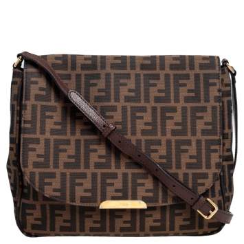 Pre Owned Fendi Tobacco Zucca Canvas and Leather Flap Crossbody Bag
