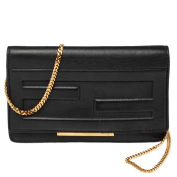 Pre Owned Fendi Black Leather Tube On Chain Wallet 