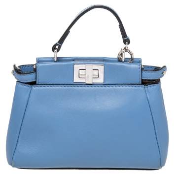 Pre Owned Fendi Sky Blue Leather Micro Peekaboo Crossbody Bag