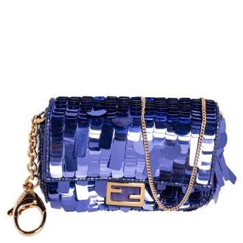 Pre Owned Fendi Purple Sequin Nano Baguette Crossbody Bag