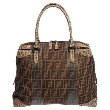 Pre Owned Fendi Tobacco Zucca Coated and Canvas B Mix Bag