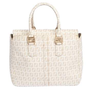 Pre Owned Fendi Beige Zucchino Coated Canvas FF Handle Tote