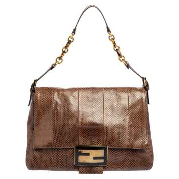 Pre Owned Fendi Brown Snakeskin Mama Forever Shoulder Bag