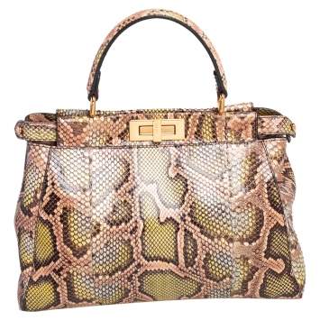 Pre Owned Fendi Tri Color Python Medium Peekaboo Top Handle Bag
