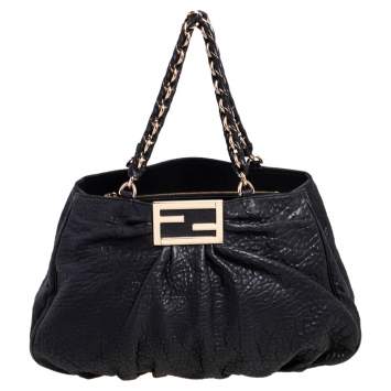 Pre Owned Fendi Black Pebbled Leather Large Mia Shoulder Bag